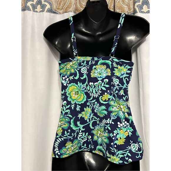 BEAUTIFUL Land’s End Twist Tankini Top SIZE 2 GREAT CONDITION BLUE AND GREEN - Picture 3 of 5